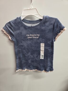 SO Kids Short Sleeve Tee in Blue with Pink Trim - 'My Dog Is My Best Friend'